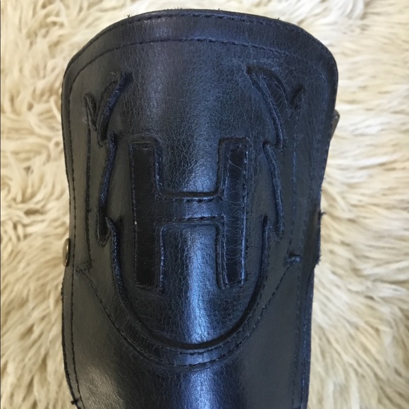 HUNTER - Black Leather Moto Boots w/ Logo. Size 6.5 - Picture 2 of 7